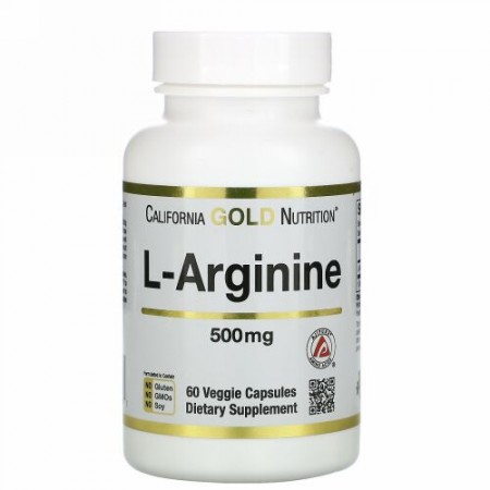 California Gold Nutrition, L-アルギニン、AjiPure（アジピュア）、500mg、植物性カプセル60粒