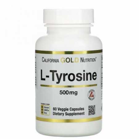 California Gold Nutrition, L-チロシン、AjiPure（アジピュア）、500mg、植物性カプセル60錠