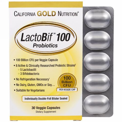 California Gold Nutrition, LactoBif（ラクトビフ）プロバイオティクス、1,000億CFU、ベジカプセル30粒