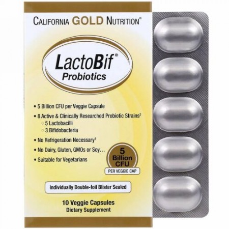 California Gold Nutrition, LactoBif（ラクトビフ）プロバイオティクス、50億CFU、ベジカプセル10粒