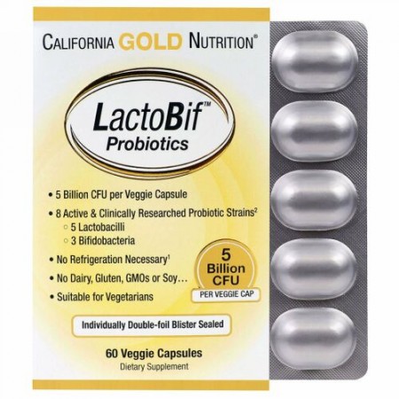 California Gold Nutrition, LactBif（ラクトビフ）プロバイオティクス、50億CFU、植物性カプセル60粒