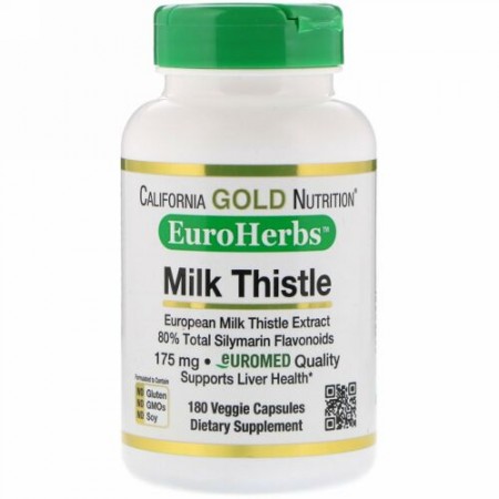 California Gold Nutrition, オオアザミエキス、シリマリン80％、EuroHerbs（ユーロハーブ）、医薬品グレード、ベジカプセル180粒