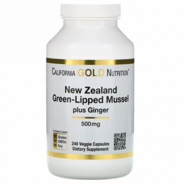 California Gold Nutrition, ニュージーランド、グリーンリップムールプラスジンジャー、ジョイントヘルスフォーミュラ、500 mg、植物性カプセル240粒