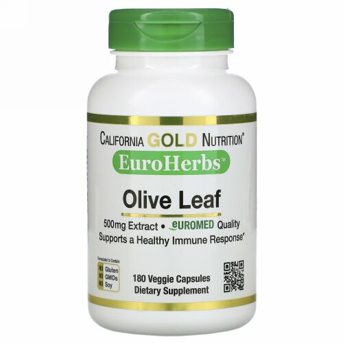 California Gold Nutrition, オリーブ葉エキス、EuroHerbs（ユーロハーブ）、ヨーロッパ品質、500mg、ベジカプセル180粒