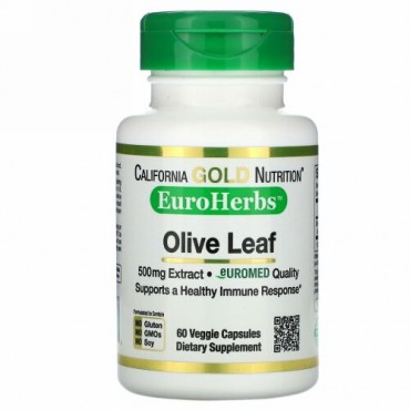 California Gold Nutrition, オリーブ葉エキス、EuroHerbs（ユーロハーブ）、ヨーロッパ品質、500mg、ベジカプセル60粒