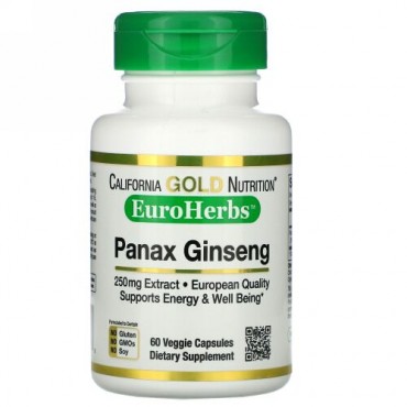 California Gold Nutrition, オタネニンジンエキス、EuroHerbs（ユーロハーブ）、250mg、ベジカプセル60粒