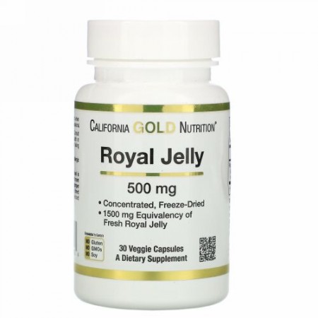 California Gold Nutrition, ローヤルゼリー、濃縮＆フリーズドライ、500mg、ベジカプセル30粒