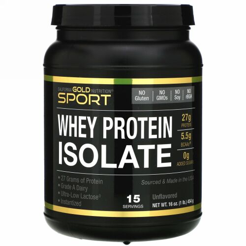 California Gold Nutrition, SPORT、ホエイタンパク質分離物、無香料、90％タンパク質、高吸収性、素早く消化する、ウイスコンシン州グレードA原料、USA乳製品、454g（1lb、16oz）
