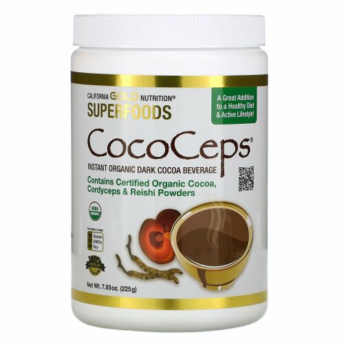 California Gold Nutrition, スーパーフード - CocoCeps（ココセップス）、オーガニックココア、冬虫夏草＆霊芝、225g（7.93オンス）