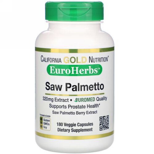 California Gold Nutrition, ノコギリヤシエキス、EuroHerbs、ヨーロッパ品質、320mg、植物性カプセル180粒 (Discontinued Item)