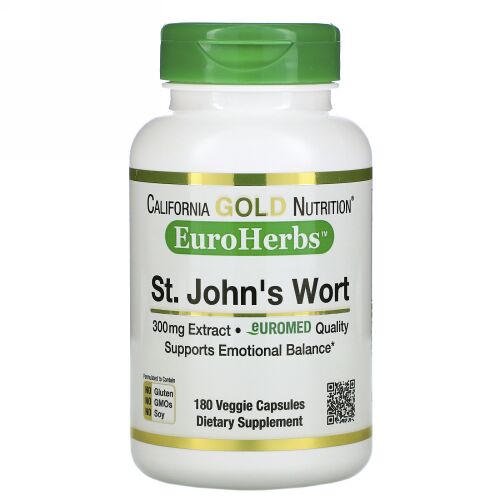 California Gold Nutrition, セントジョンズワートエキス、EuroHerbs（ユーロハーブ）、ヨーロッパ品質、300mg、ベジカプセル180粒