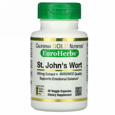 California Gold Nutrition, セントジョンズワートエキス、EuroHerbs（ユーロハーブ）、ヨーロッパ品質、300mg、ベジカプセル60粒