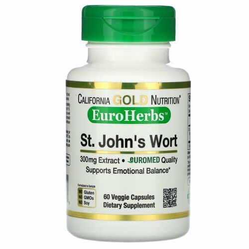 California Gold Nutrition, セントジョンズワートエキス、EuroHerbs（ユーロハーブ）、ヨーロッパ品質、300mg、ベジカプセル60粒