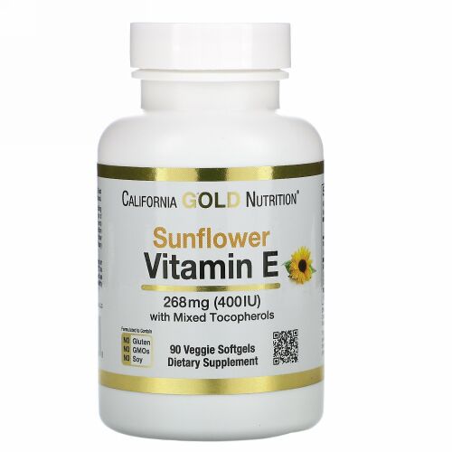 California Gold Nutrition, ヒマワリ由来のビタミンE、混合トコフェロール配合、400IU、植物性ソフトジェル90粒