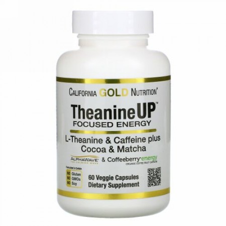 California Gold Nutrition, TheanineUP（テアニンアップ）フォーカストエネルギー、L-テアニン＆カフェイン、ベジカプセル60粒