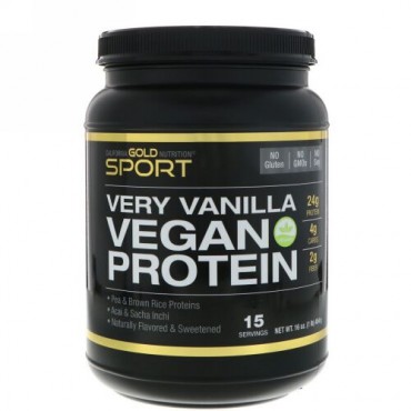 California Gold Nutrition, ベリーバニラ風味ビーガンプロテイン、エンドウ豆＆玄米、ダイズ不使用、遺伝子組み換え作物不使用、454 g（16 oz） (Discontinued Item)