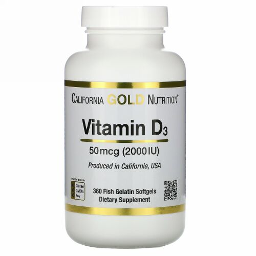 California Gold Nutrition, ビタミンD3、50mcg（2,000IU）、魚ゼラチンソフトジェル360粒