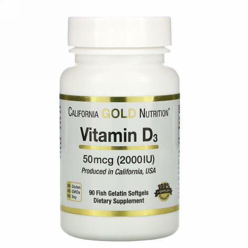 California Gold Nutrition, ビタミンD3、50mcg（2,000IU）、魚ゼラチンソフトジェル90粒