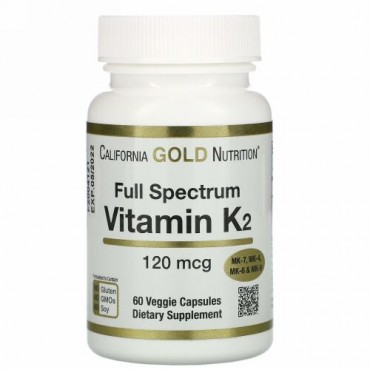 California Gold Nutrition, ビタミンK2（MK-4、MK-6、MK-7、MK-9として）、120mcg、ベジカプセル60粒