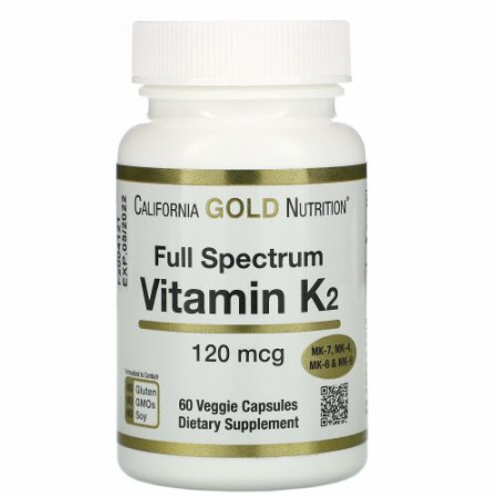 California Gold Nutrition, ビタミンK2（MK-4、MK-6、MK-7、MK-9として）、120mcg、ベジカプセル60粒