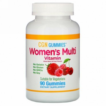 California Gold Nutrition, 女性用マルチビタミングミ、ゼラチンおよびグルテン無添加、ミックスベリー＆フルーツ風味、グミ90粒