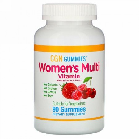 California Gold Nutrition, 女性用マルチビタミングミ、ゼラチンおよびグルテン無添加、ミックスベリー＆フルーツ風味、グミ90粒