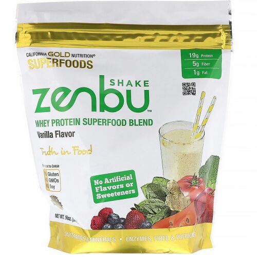 California Gold Nutrition, ゼンブシェイク、ホエイタンパク質スーパーフードブレンド、バニラ味、540 g（19 oz） (Discontinued Item)