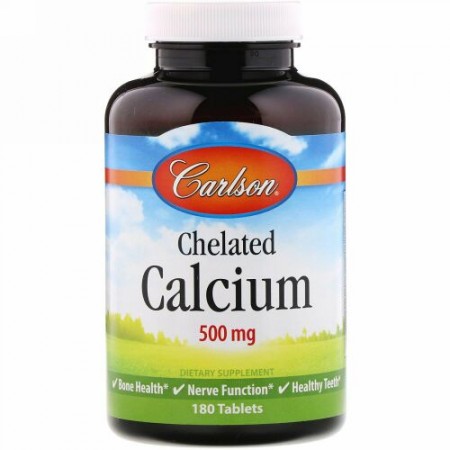 Carlson Labs, キレート化カルシウム、500 mg、180錠