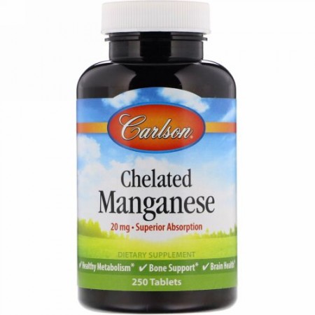 Carlson Labs, Chelated Manganese, 20 mg, 250 Tablets