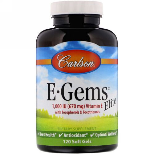 Carlson Labs, E-Gems Elite, Vitamin E, 670 mg (1,000 IU), 120 Soft Gels