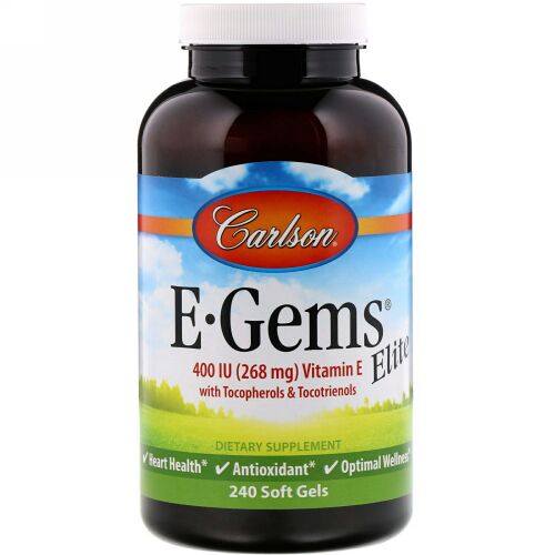 Carlson Labs, E-Gems Elite, Vitamin E with Tocopherols & Tocotrienols, 400 IU, 240 Soft Gels (Discontinued Item)