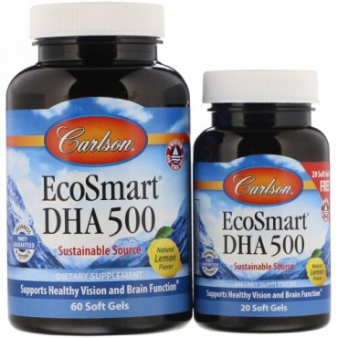 Carlson Labs, エコスマートDHA、 ナチュラルレモンフレーバー、 60ソフトジェル + 無料 20ソフトジェル