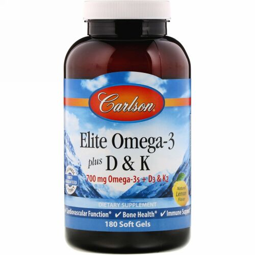 Carlson Labs, Elite with Omega3 plus D3 K2, 700 mg, 180 Soft Gels