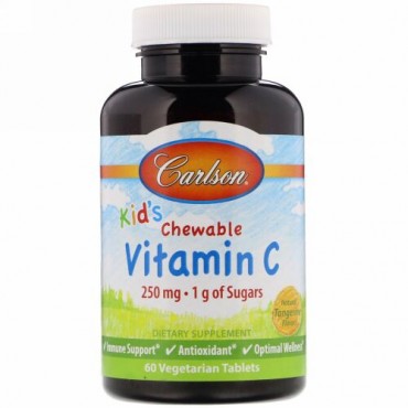 Carlson Labs, Kid's, Chewable Vitamin C, Natural Tangerine Flavor, 250 mg, 60 Vegetarian Tablets