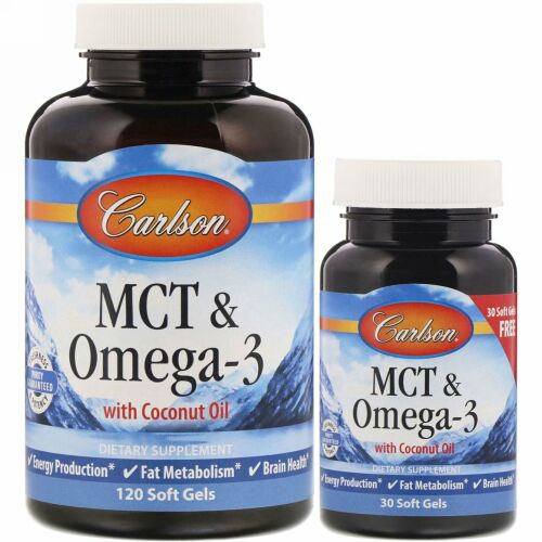 Carlson Labs, MCT ＆ オメガ3、フリーソフトジェル120 + 30粒