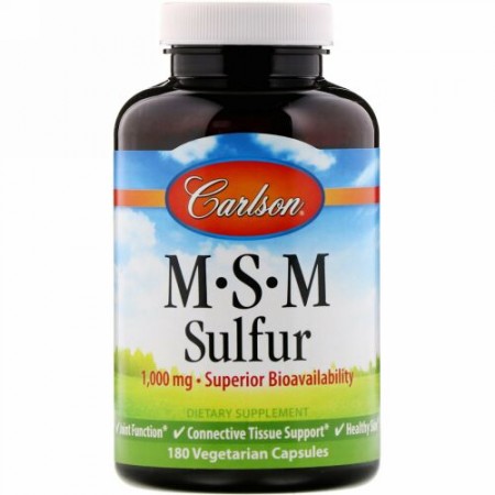 Carlson Labs, MSM硫黄、1,000mg、植物性カプセル180個