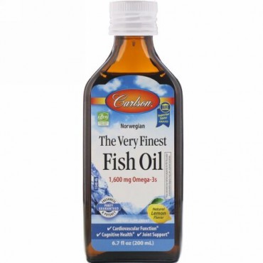 Carlson Labs, ノルウェー産、最高級フィッシュオイル、天然レモン味、1,600mg、200ml（6.7液量オンス）