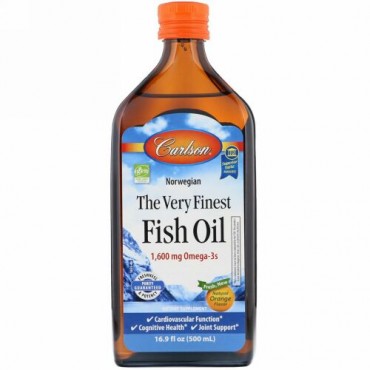 Carlson Labs, Norwegian, The Very Finest Fish Oil, Natural Orange Flavor, 1,600 mg, 16.9 fl oz (500 ml)