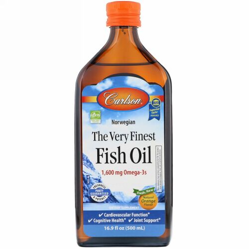 Carlson Labs, Norwegian, The Very Finest Fish Oil, Natural Orange Flavor, 1,600 mg, 16.9 fl oz (500 ml)