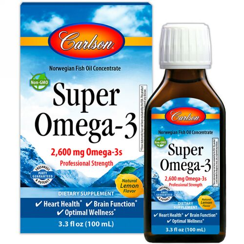 Carlson Labs, スーパーオメガ3、天然レモンフレーバー、2600 mg、3.3 fl oz (100 ml) (Discontinued Item)