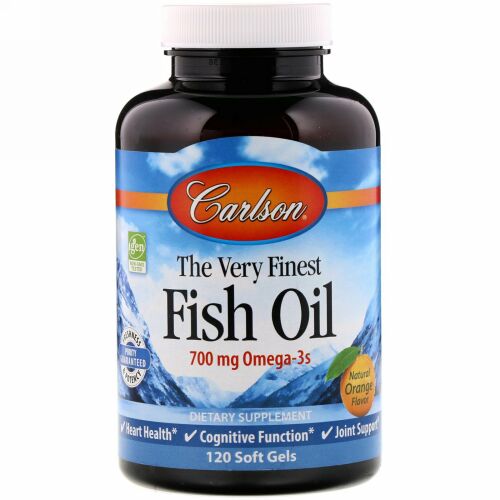 Carlson Labs, 最高級フィッシュオイル、天然オレンジ風味、700 mg、ソフトジェル120粒