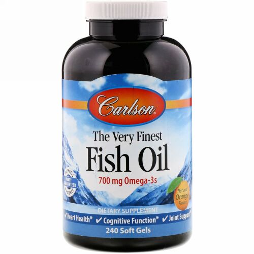 Carlson Labs, 最高級フィッシュオイル、天然オレンジ風味、700mg、ソフトジェル240粒