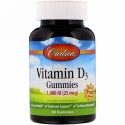 Carlson Labs, Vitamin D3 Gummies, Natural Fruit Flavors, 25 mcg (1,000 IU), 60 Gummies