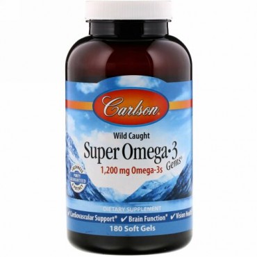 Carlson Labs, 野生魚のスーパーオメガ-3ジェム、1,200 mg、ソフトジェル180個