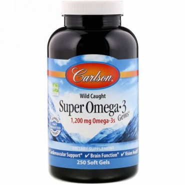 Carlson Labs, 天然魚のスーパーオメガ3ジェム、1,200 mg, 250ソフトジェル