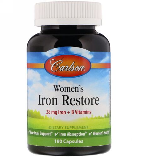Carlson Labs, Women's Iron Restore, 28 mg Iron + B Vitamins, 180 Capsules (Discontinued Item)