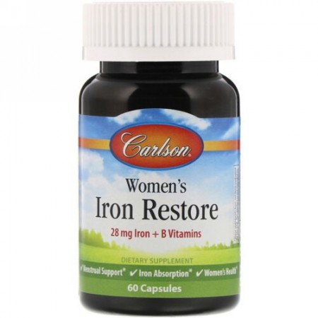 Carlson Labs, Womens Iron Restore, 28 mg Iron + B Vitamins, 60 Capsules (Discontinued Item)