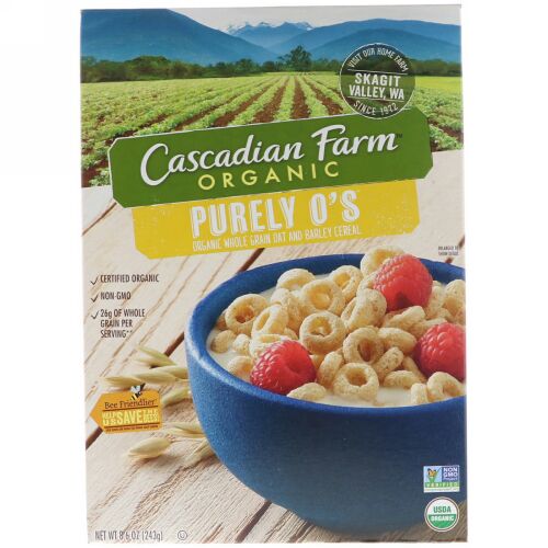 Cascadian Farm, ピュアリーO's、オーガニック・ホールグレインオーツ・大麦シリアル、8.6オンス（243 g） (Discontinued Item)