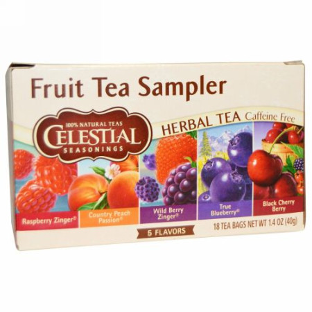 Celestial Seasonings, フルーツティーサンプラー、ハーブティー、カフェインフリー、5フレーバー、18ティーバッグ、1.4 oz (40 g)