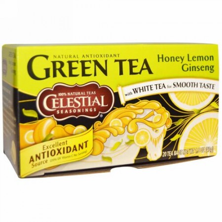 Celestial Seasonings, グリーンティー、ハニー レモン ジンセン、20ティーバッグ、1.5 oz (42 g) (Discontinued Item)